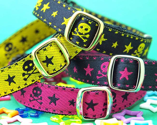 おしゃれ猫首輪 ドクロ刺繍リボン 15MLサイズ 猫用首輪 ( ドクロ刺繍